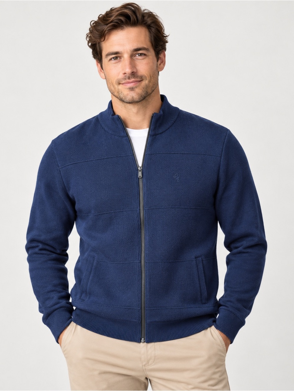 Robert Graham Full Zip Sweater Jacket Mens Medium Navy Blue